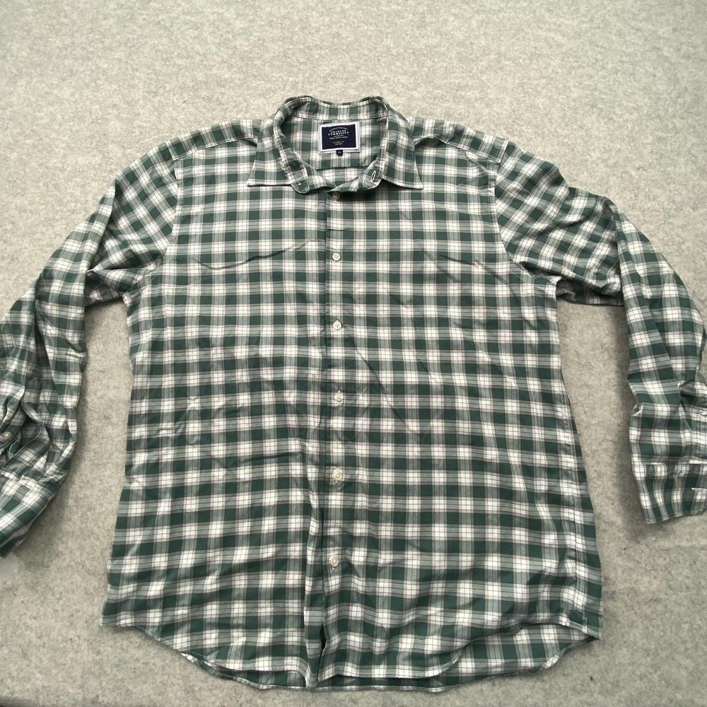 Charles Tyrwhitt Shirt Mens XL Green Plaid Classic Fit Long Sleeve Button Up